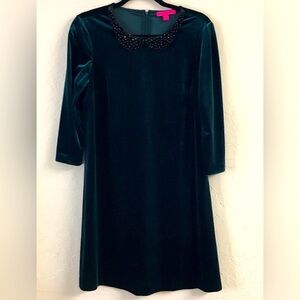 Betsey Johnson Velvet Beaded Collar Dress 6 Green Stretch Evening